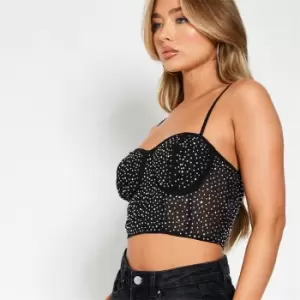 I Saw It First Diamante Mesh Crop Top - Black