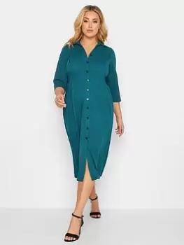 Yours Collared Dress Self Print, Green, Size 16, Women