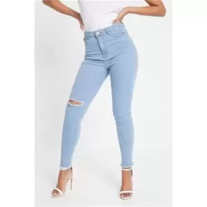 I Saw It First Light Wash Stretch Knee Rip 5 Pocket Skinny Jeans - Blue