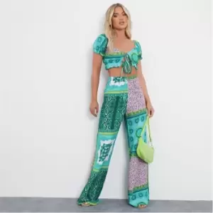 I Saw It First Scarf Print Wide Leg Trousers - Green