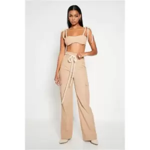 I Saw It First Stone Woven Linen Wide Leg Trouser Co-Ord - Brown