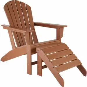 Garden chair with footstool in an Adirondack design - sun lounger, garden lounger, plastic garden chair - brown - brown