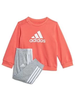 Boys, adidas Infants Badge Of Sport Crew & Pant Set, Pink/Grey, Size 9-12 Months