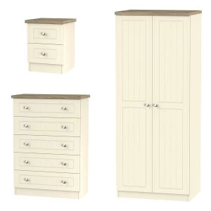 Robert Dyas Wilcox Wardrobe - Chest of Drawers and Bedside Cabinet Set - Cream Ash