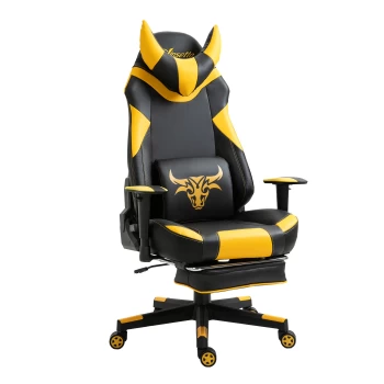 Vinsetto High-Back Gaming Chair Swivel Home Office Computer Racing Gamer Desk Chair Faux Leather with Footrest, Wheels, Black Yellow AOSOM UK