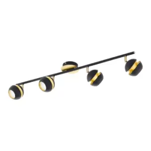 Flush 4 Spot Ceiling Light Colour Black Gold Shade & Back Plate Bulb GU10 4x3.3W