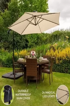 Beige 3m LED Cantilever Parasol With Fan Base