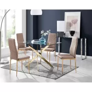 Furniture Box Leonardo 4 Gold Dining Table and 4 Cappuccino Gold Leg Milan Chairs