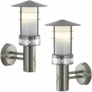 Loops - 2 pack IP44 Outdoor LED Light Brushed Steel pir Wall Lantern Security Outdoor