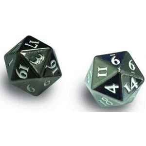 Ultra Pro Heavy Metal D20 2 Dice Set: Gun Metal With White Numbers