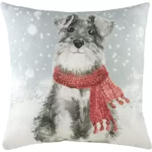 Evans Lichfield Snowy Dog With Scarf Cushion Cover (One Size) (Grey/Red)