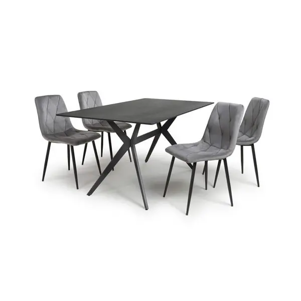 Shankar Timor 1.6m Black & 4 Vernon Grey Dining Set - Black 9016075