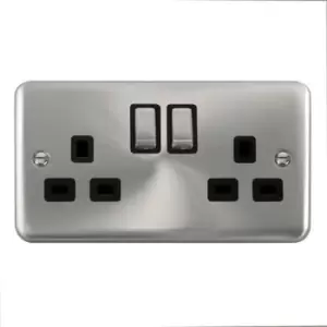 Click Scolmore Deco Plus Satin Chrome 2 Gang Switch Socket 13A With Black Ingot - DPSC536BK