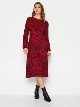 Long Tall Sally Red Animal Print Ls Tea Dress, Red, Size 8, Women