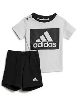 adidas Infant Big Logo Short & T-Shirt Set - White/Black, Size 3-4 Years, Women