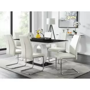 Furniturebox UK - Giovani High Gloss And Glass Dining Table And 6 White Lorenzo Chairs Set - White