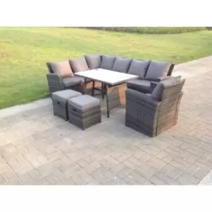 Fimous 7 Seater Outdoor Dark Mixed Grey Rattan Lounge Complete Sofa Set with Rectangular Table and 2 Stools