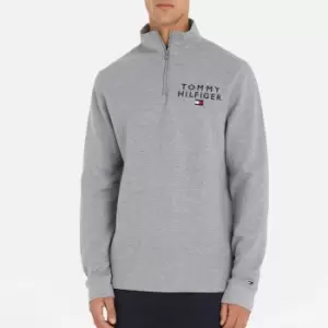 Tommy Hilfiger Mens Ribbed Half Zip Sweatshirt - Light Grey Heather - S