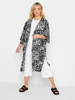 Yours Yours Longline Duster Mono Patchwork, Black, Size 26-28, Women