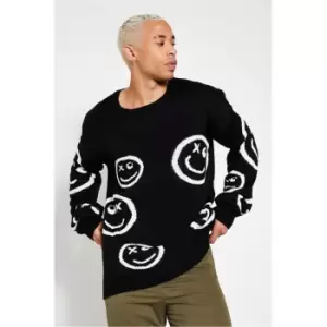 I Saw It First Black & White Cross Eye Smiley Face Jumper - Black