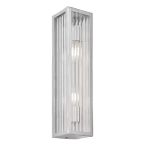 Newham Outdoor Contemporary 2 Light Wall Lamp Chrome, Clear Ribbed Glass