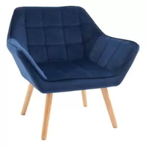 HOMCOM Luxe Velvet-feel Accent Chair With Wide Arms Slanted Back Wood Legs Blue