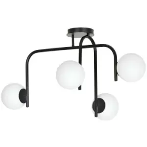 Emibig Kalf Black V2 Globe Ceiling Light with White Glass Shades, 4x E14