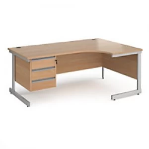 Dams International Right Hand Ergonomic Desk with Beech Coloured MFC Top and Silver Frame Cantilever Legs and 3 Lockable Drawer Pedestal Contract 25 1