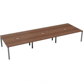 6 Person Double Bench Desk 1200X800MM Each - Silver/Dark Walnut