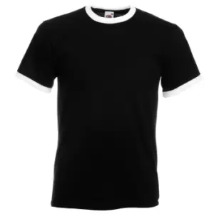 Fruit Of The Loom Mens Ringer Short Sleeve T-Shirt (2XL) (Black/White)