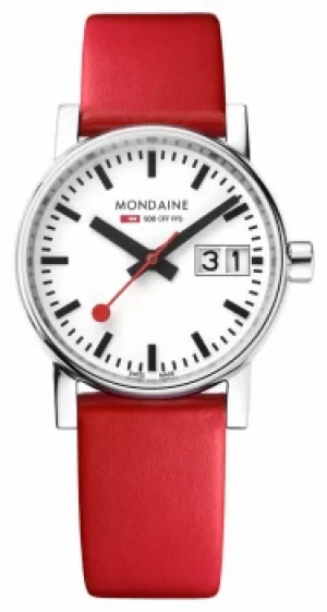 Mondaine Evo2 30mm Big Date Red Leather Strap MSE. Watch