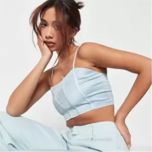 Missguided Satin Seam Detail Crop Top - Blue