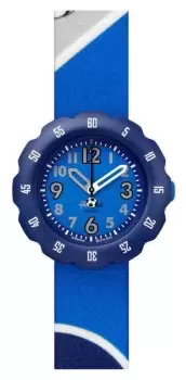 Flik Flak FPSP045 KICK IT! Blue Football Print Fabric Watch