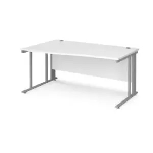 Office Desk Left Hand Wave Desk 1600mm White Top With Silver Frame Maestro 25 MCM16WLSWH