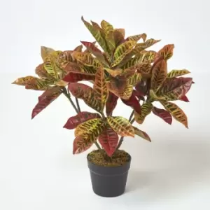 Homescapes - Red 'Rushfoil' Artificial Croton Plant with Pot, 65cm - Red