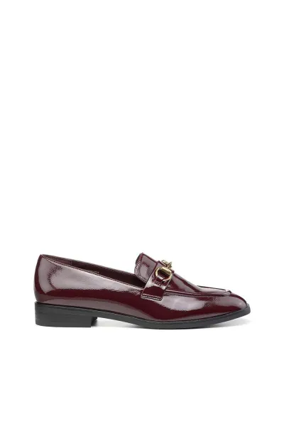 Hotter Cornell Buckle Front Loafers - Wine, Red, Size 8, Women