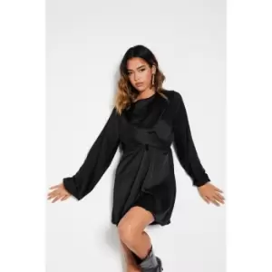 I Saw It First Satin Twist Front Skater Mini Dress - Black