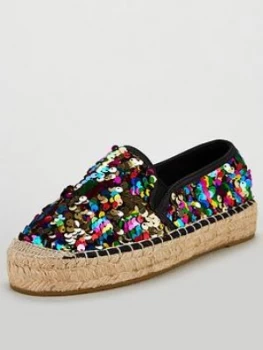 Superdry Polly Flatform Espadrille - Multi , Carnival Sequin, Size 5, Women