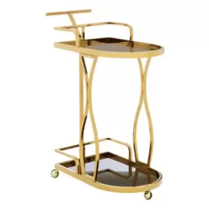 Premier Housewares 2 Tier Trolley Black Tempered Glass Gold Frame