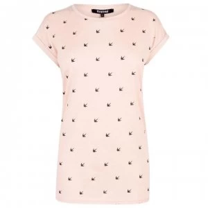 Firetrap Print Boyfriend T Shirt - Blush Swallow