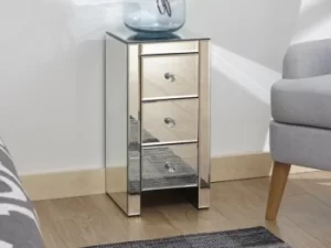 GFW Atlantic Clear Glass 3 Drawer Narrow Mirrored Bedside Cabinet Assembled