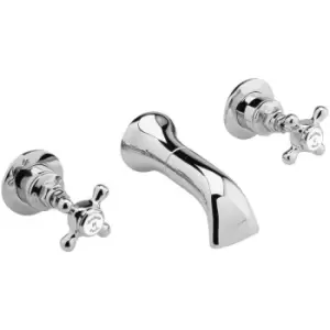 White Topaz Crosshead 3-Hole Basin Mixer Tap Wall Mounted - Chrome - Hudson Reed