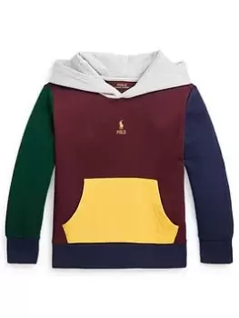 Ralph Lauren Boys Colour Block Hoodie - Harvard Wine, Multi, Size 3 Years