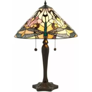 Loops - Tiffany Glass Table Lamp Light Dark Bronze & Rich Cream Dragonfly Shade i00169