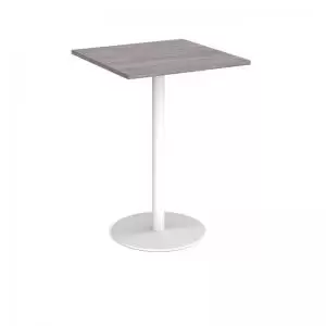 Monza square poseur table with flat round white base 800mm - grey oak