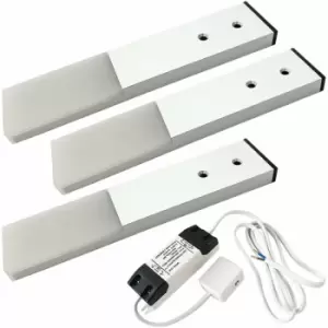 3x aluminium Slim Rectangle Under or Over Cabinet Kitchen Light & Driver Kit - Natural White led