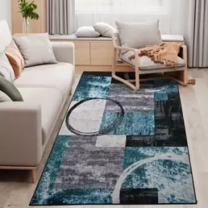 Large Blue Area Rug, Geometric Carpet for Living Room Bedroom, 160x230cm - Homcom