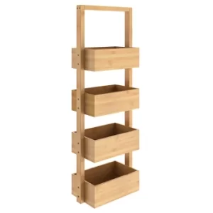 Freestanding Shelf Bamboo 88x16x28cm with 4 Storage Baskets