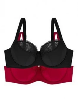 Dorina Faith 2 Pack Non-Padded Bra - Black/Red