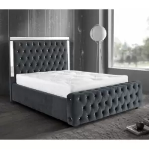 Envisage Trade - Elegance Mirrored Upholstered Beds - Plush Velvet, Double Size Frame, Grey - Grey